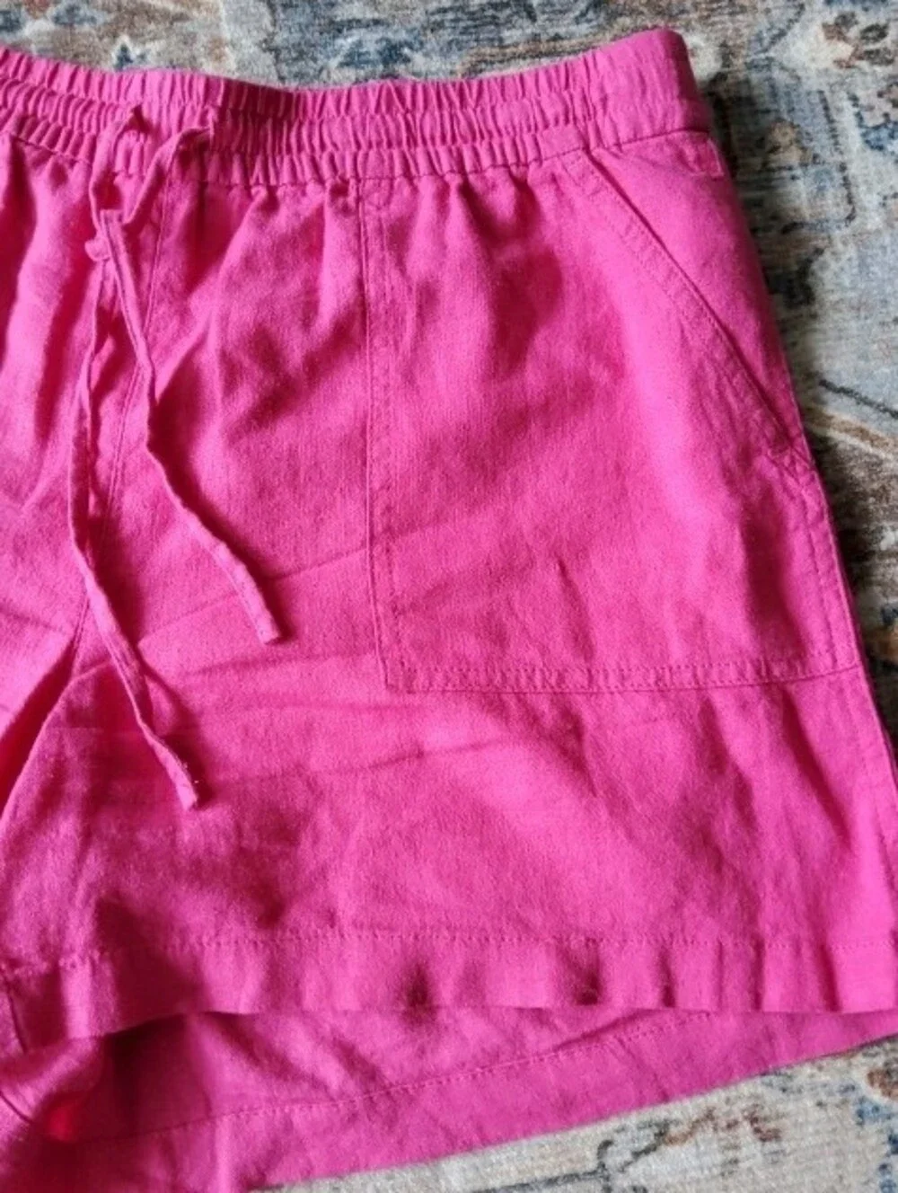 J. Crew Linen Bright Pink Drawstring Ladies Shorts with Pockets Medium